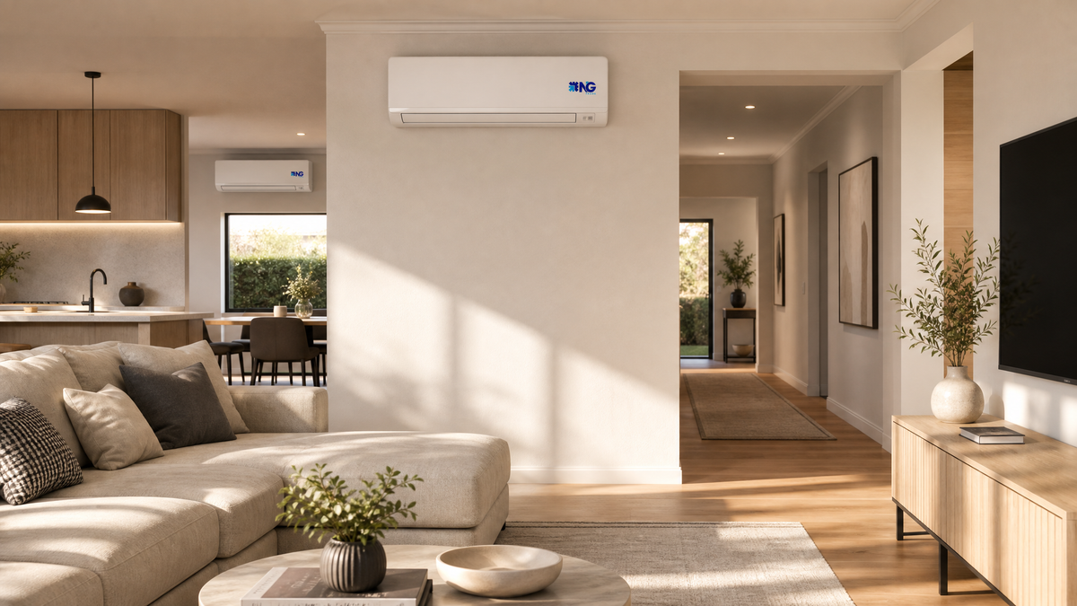 Open-plan interior with NG Trade mini split wall units in two rooms